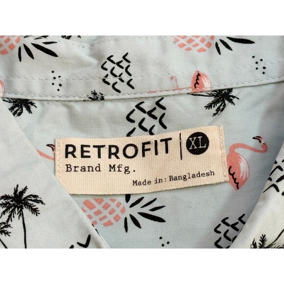 RETROFIT BRAND Men's Short Sleeve Button Down Flamingo Shirt Blue XL SEE MEASURM - Picture 4 of 5